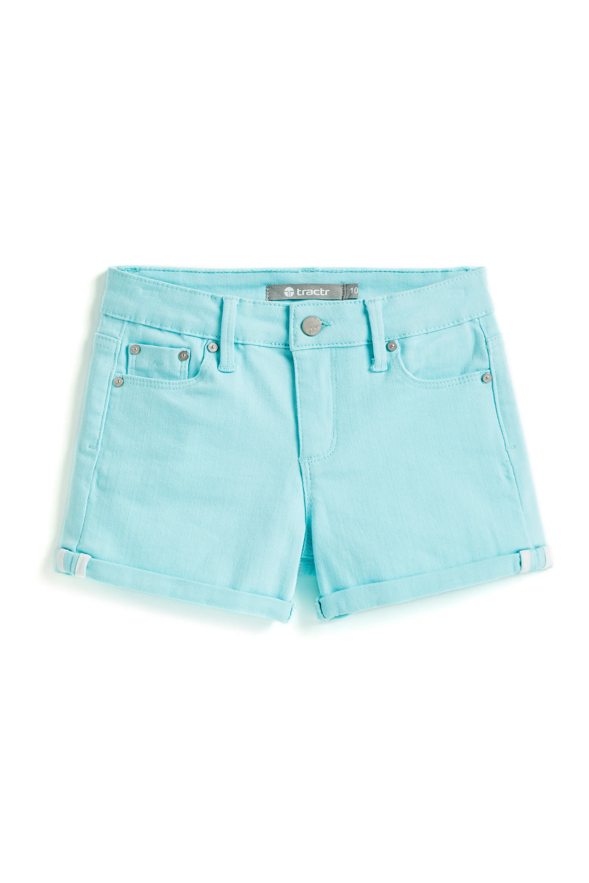 5 Pkt Basic Mini Roll Shorts 2.5 Inch. Inseam In Tiffany Blue