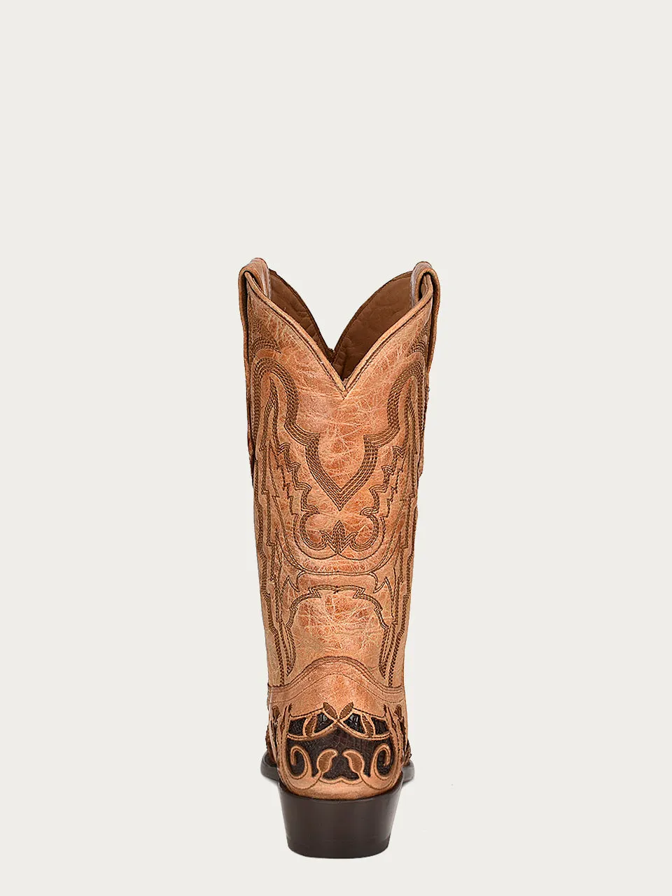 A4335 - MEN'S CHOCOLATE ALLIGATOR INLAY AND EMBROIDERY  SNIP TOE SAND COWBOY BOOT
