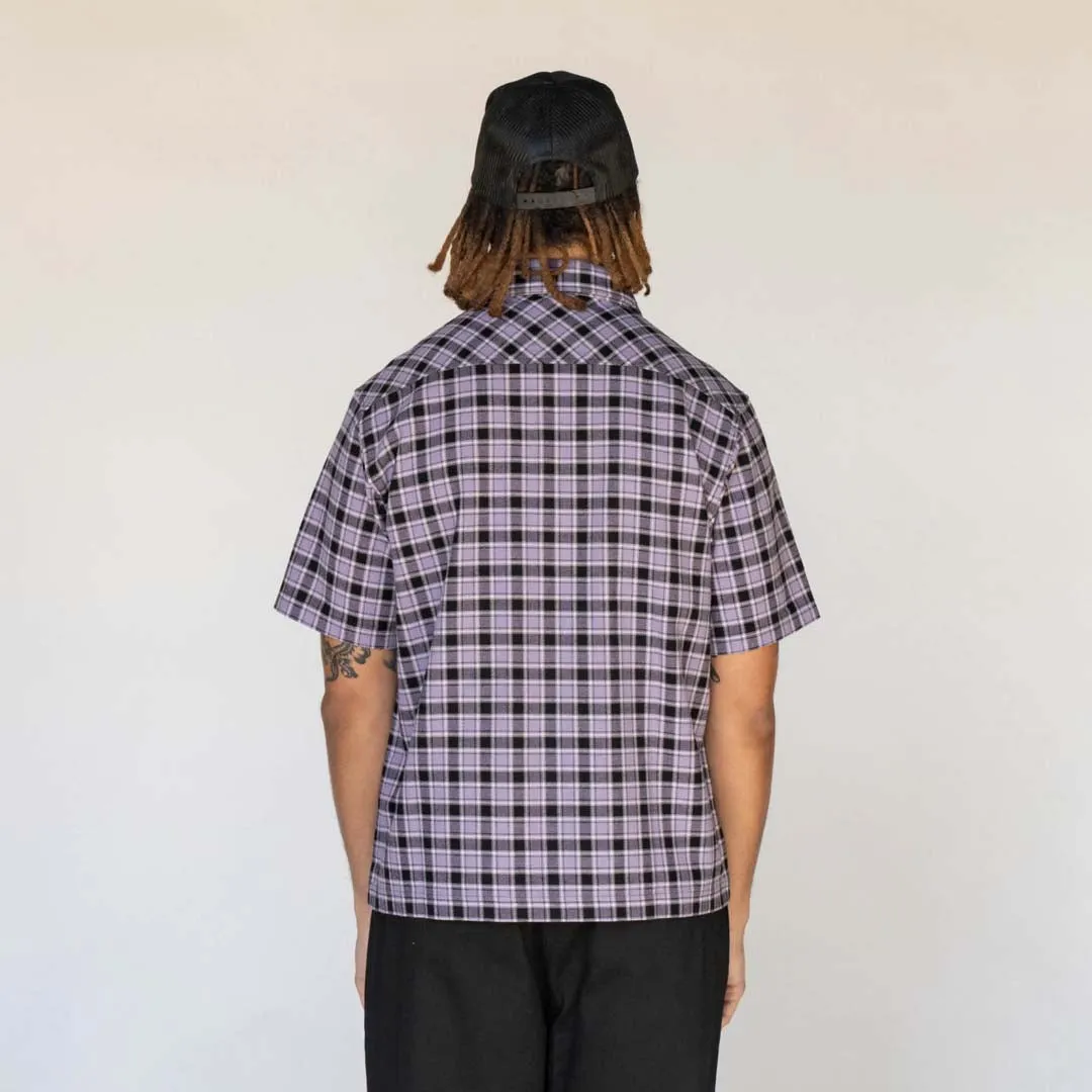 Cell Woven Plaid Zip Shirt - Lavender Grey