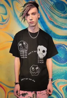 Emoji print tee Smile t-shirt graffiti top in black