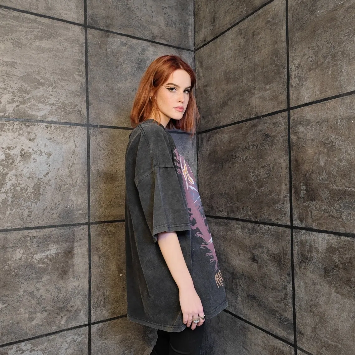 Friday 13th t-shirt vintage wash Horror movie tee Jason the killer top creepy Gothic jumper in acid grey