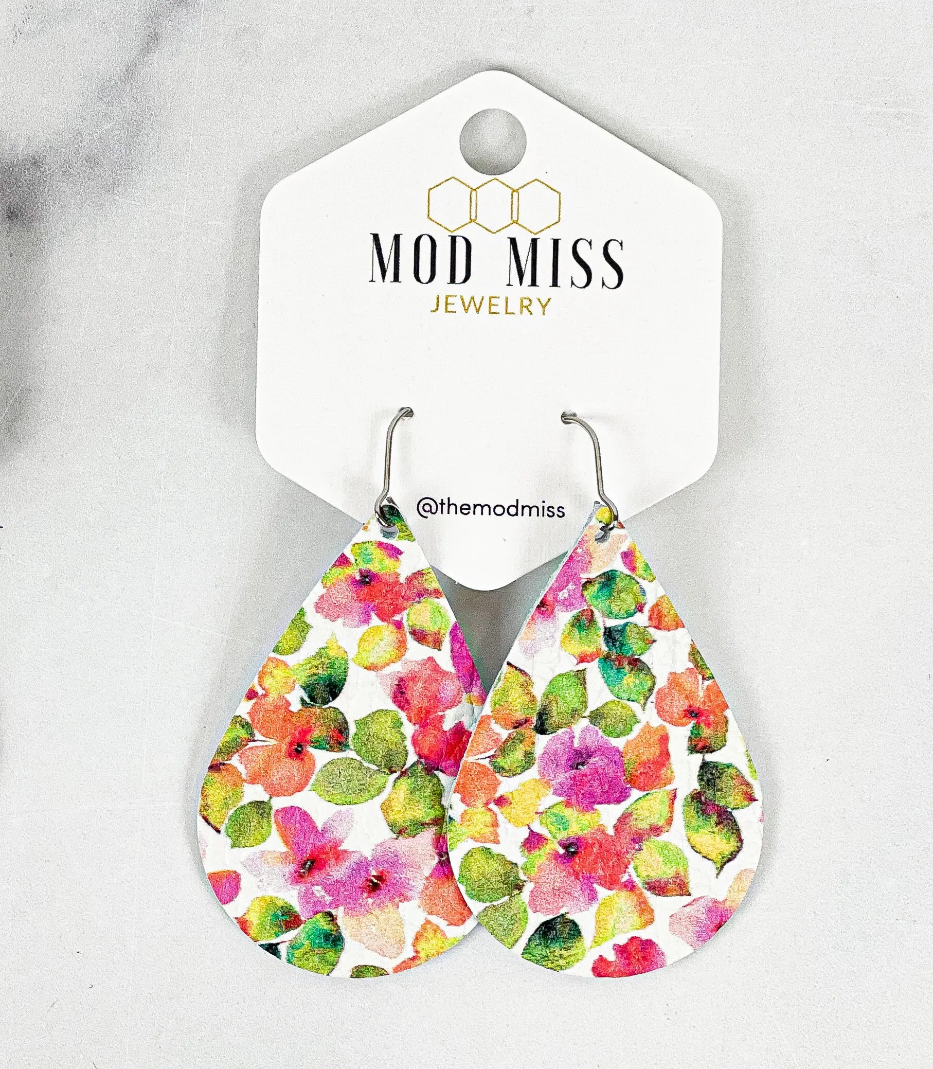 Leather Teardrop Earring Painted Spring