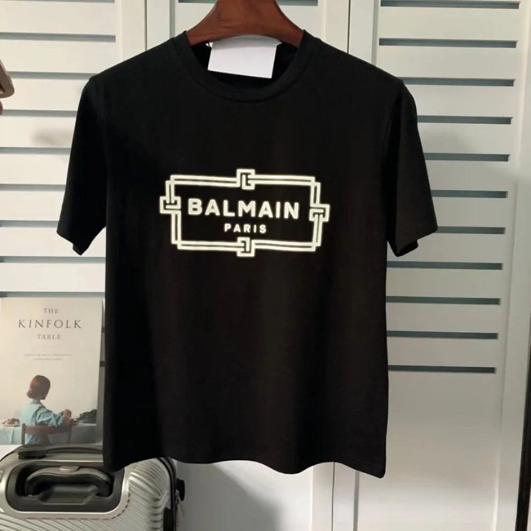 T Shirt Balmain Laser Reflective Letter Short Sleeve Parent-Child Suit Men's and Women's T-shirt Pure Cotton
