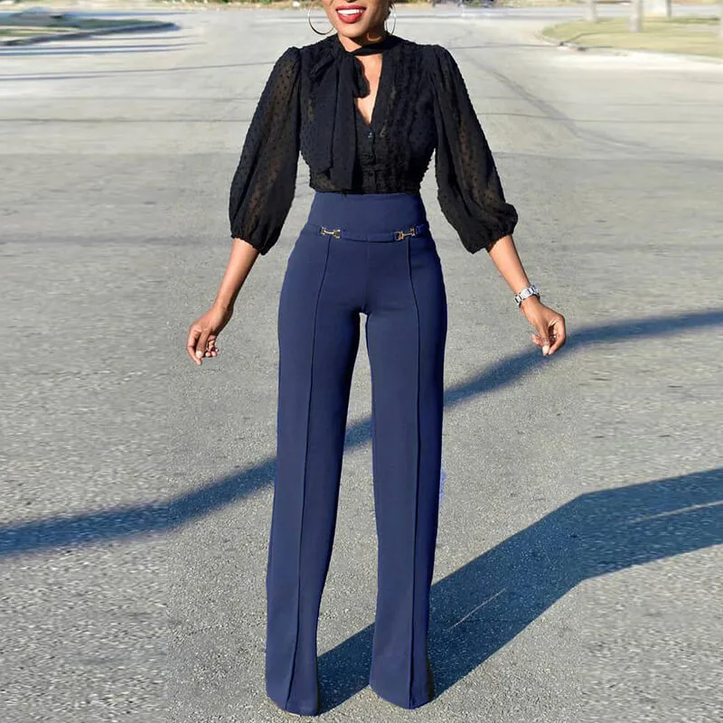 Wide Leg High Waist Suit Straight Pants